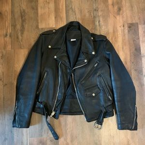 Black leather motorcycle jacket